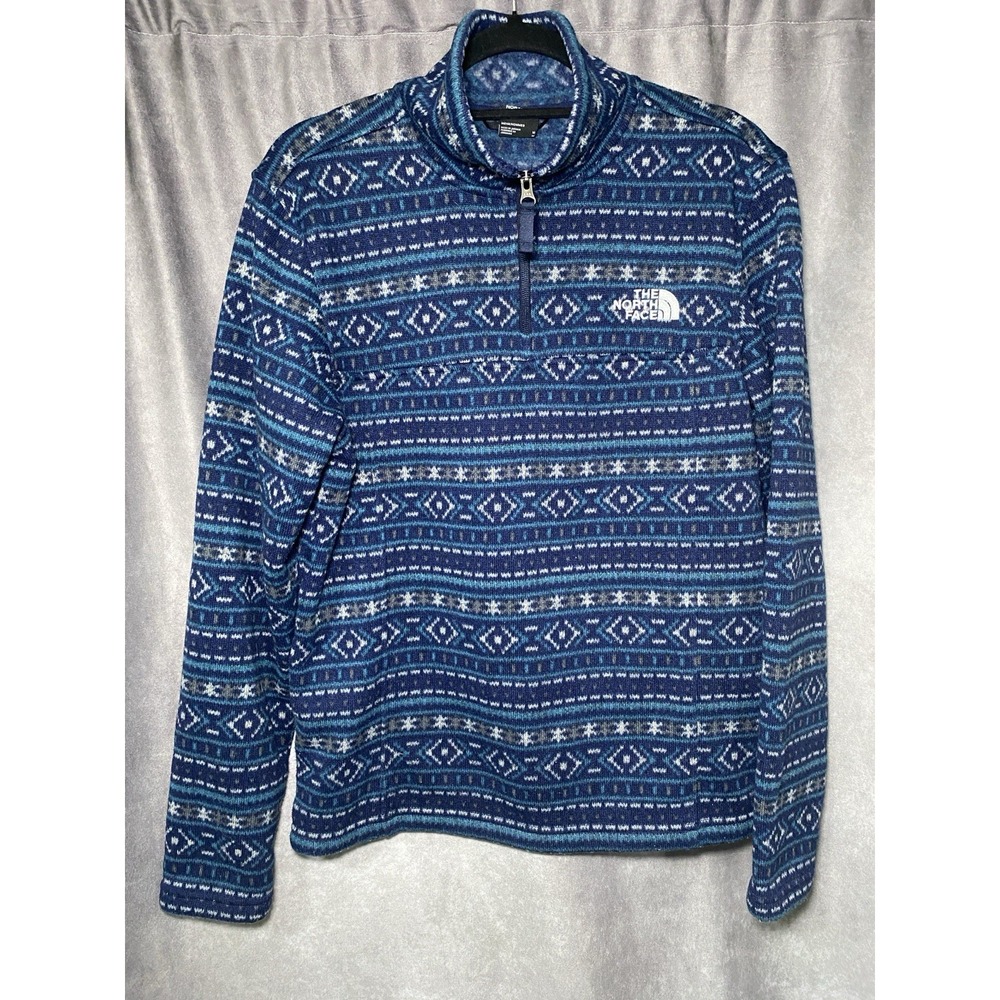 North Face Tsillan Fleece Half Zip Pullover Sweater Jacket Blue Aztec Print Sz M